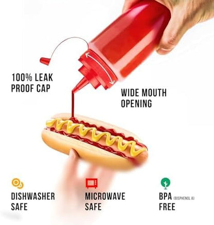 12 Oz Condiment Squeeze Bottles for Sauces - Leak Proof Oil, Syrup, Dressing Squirt Bottles - 3 Pack2