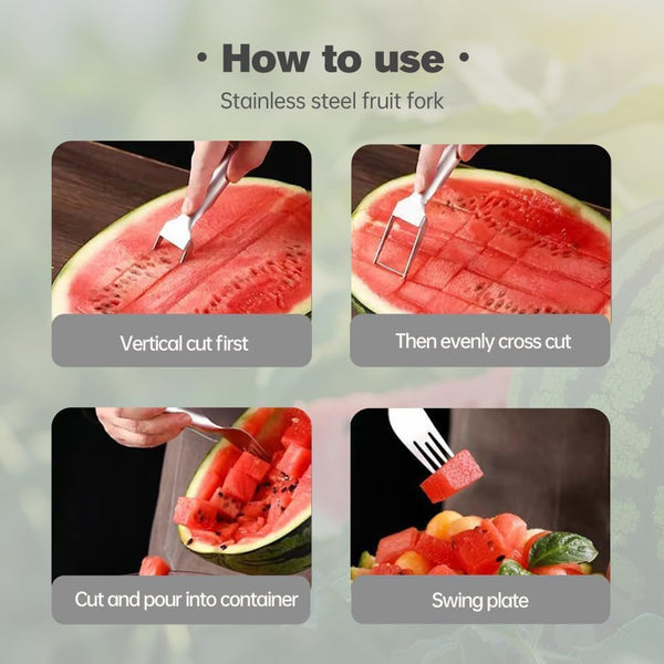 1Pcs Stainless Steel 2-In-1 Watermelon Fork Slicer for Home Kitchen3