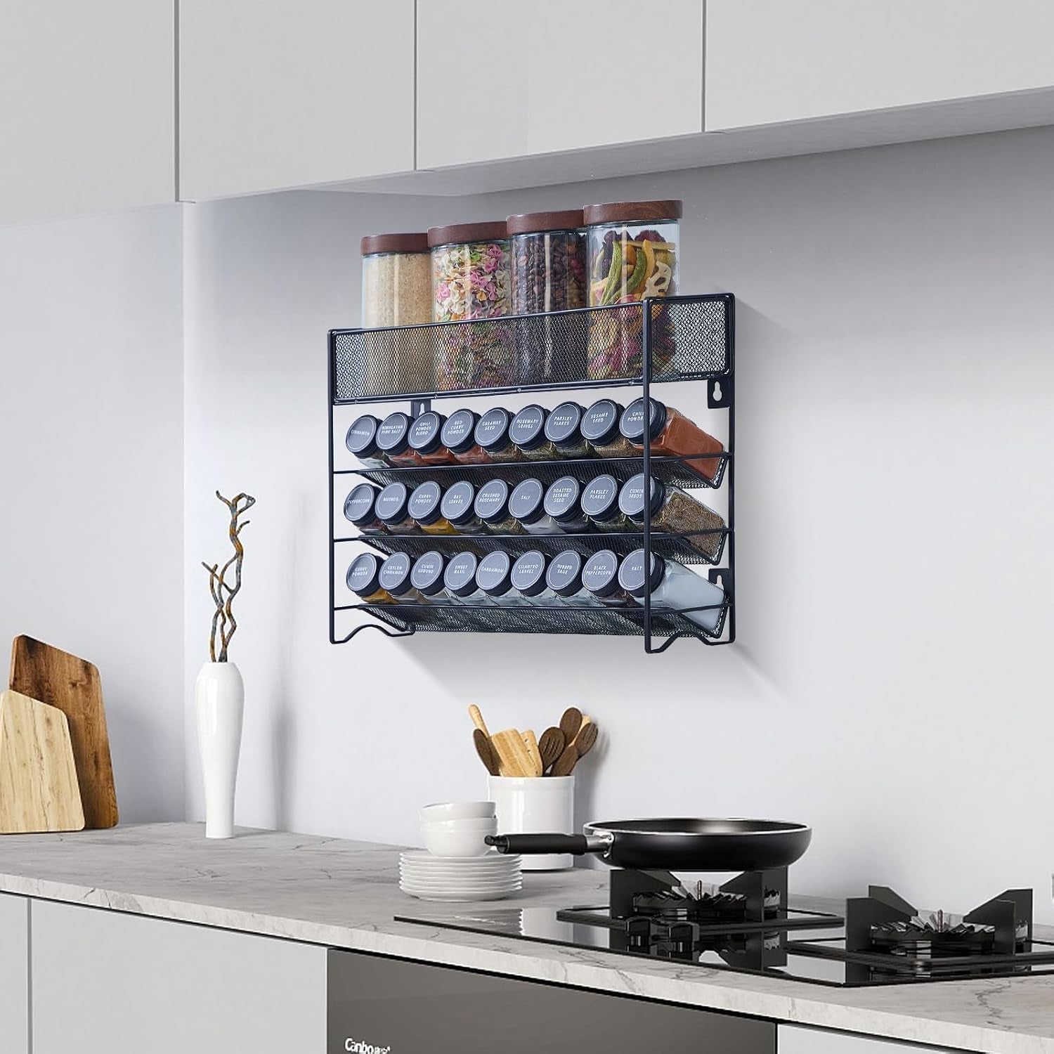 spice-rack-organizer-with-27-spice-jars-with-black-lids