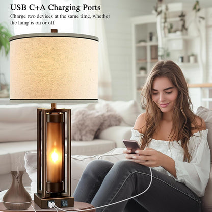 Farmhouse Table Lamps for Living Room Set of 2 with USB C+A Ports7