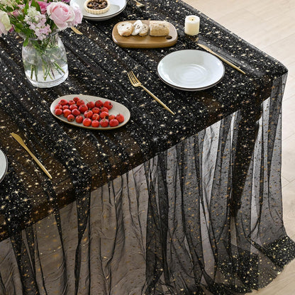 Black Gold Star Gauze Tablecloth 60X120 Inch Rectangular1