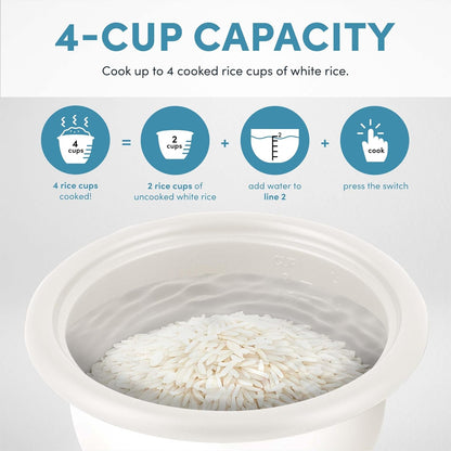Housewares 4-Cups (Cooked) / 1Qt. Rice & Grain Cooker (ARC-302NG), White5