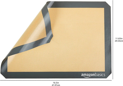 Silicone Rectangular Baking Mat, Non-Stick, Reusable, Dishwasher Safe, Food Safe, Heat Resistant, 16.5" X 11.6", Beige/Gray, 2-Pack6