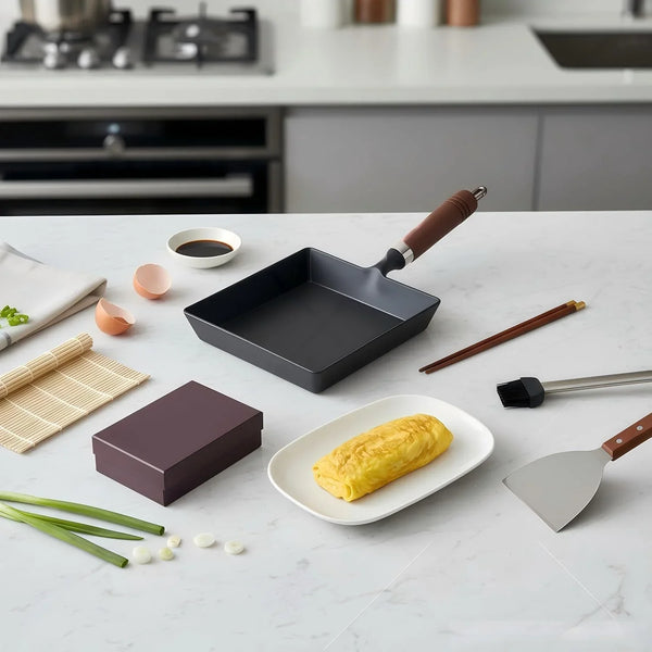 Japanese Cast Iron Tamagoyaki Pan - Pre-Seasoned, Liquid Nitrogen Treated, Non-Rust, Ready to Use, Detachable Wood Handle, Oven Safe, for Omelets, Steak & Camping, Chemical-Free Non-Stick,9X7 Inch4