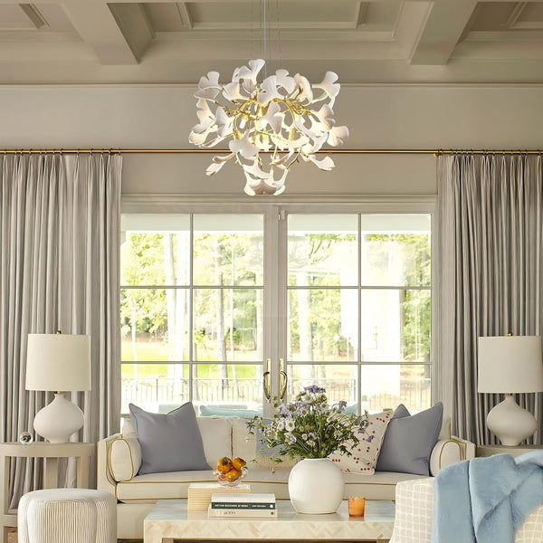 23.6'' Gold and White Ceramic Ginkgo Leaf Chandeliers, Modern Tree Branches Chandeliers, Dining Room Chandelier over Table, round Chandelier for Living Room,Foyer, Kitchen, Bathroom, Bedroom4
