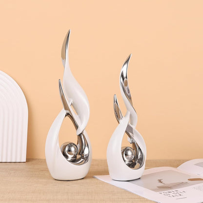 2 PCS White Silver Ceramic Statues for Home Decor Accents, Modern Abstract Art Sculptures, Elegant Tabletop Decorative Objects for Dining Room, Entryway, Tv Stand, Mantel, Coffee Table Centerpieces8