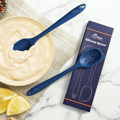 446°F Heat Resistant Silicone Cooking Spoon Spatula, BPA Free Large Kitchen Solid and Slotted Spoons for Mixing, Serving, Scraping, Non-Stick, Dishwasher Safe Classic Blue 12.5Inch7