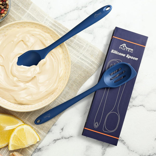 446°F Heat Resistant Silicone Cooking Spoon Spatula, BPA Free Large Kitchen Solid and Slotted Spoons for Mixing, Serving, Scraping, Non-Stick, Dishwasher Safe Classic Blue 12.5Inch7