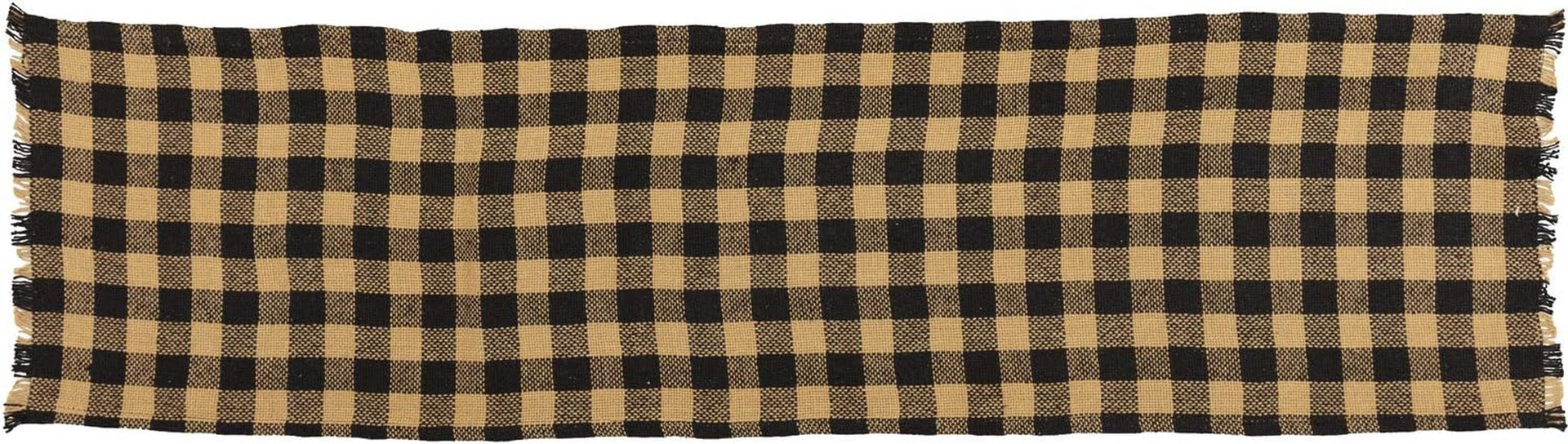 burlap-black-check-runner-fringed-13x48-country-rustic-kitchen-tabletop-design-black-and-tan
