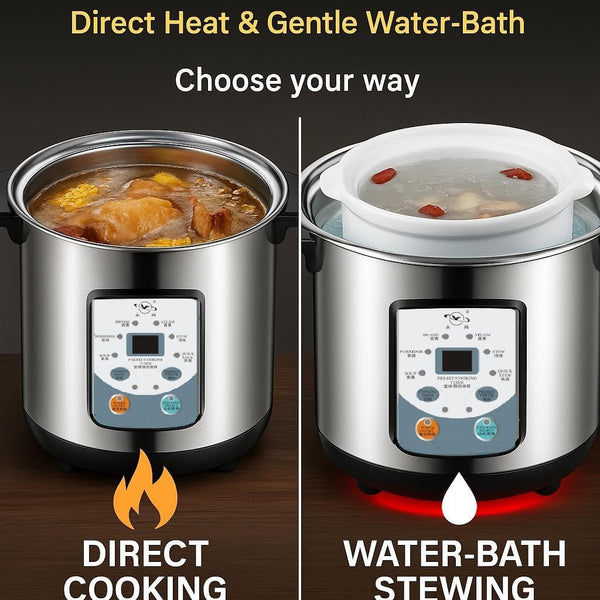 YONGXING 9L Electric Stew Cooker with Ceramic Water-Bath Insert, Stainless Steel Inner Pot, Dual Cooking Modes, 24H Timer, 7-Level Keep Warm, Slow Soup Maker for Home Restaurant, DYG-35AF4