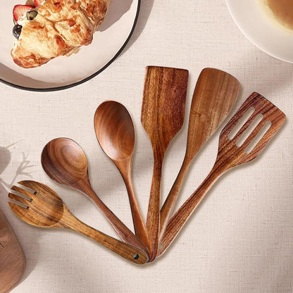 Wooden Kitchen Utensil Set, 9-Piece Cooking Tools with Holder and Spoon Rest, Wooden Spoons for Cooking3