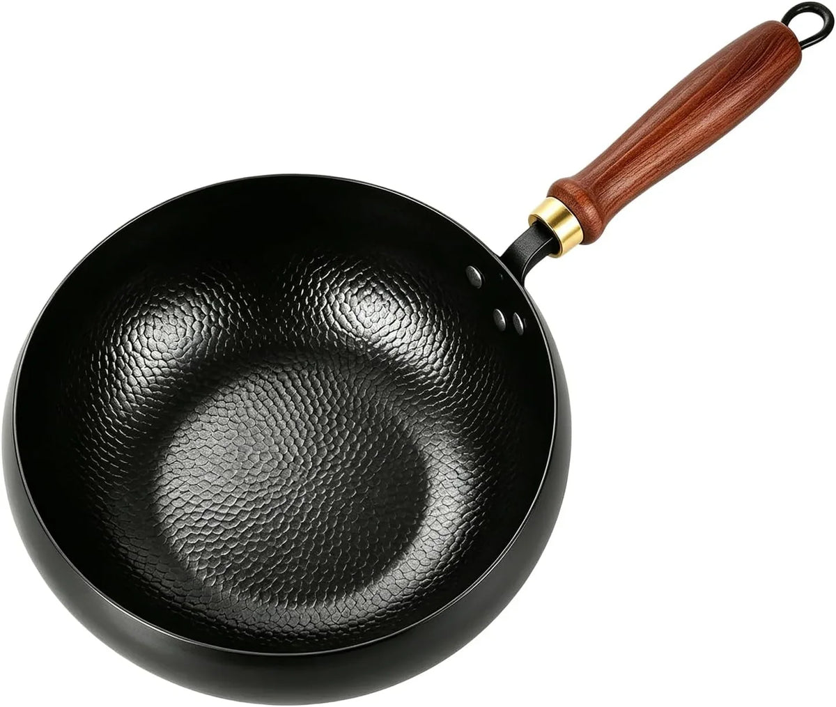 fast-heating-cast-iron-stir-fry-pan-deep-round-base-with-wooden-handle-24cm-hand-hammered-household-uncoated-cast-iron-wok-uncoated-thick-walled-cast-iron-potfor-stir-fry-sear-braise