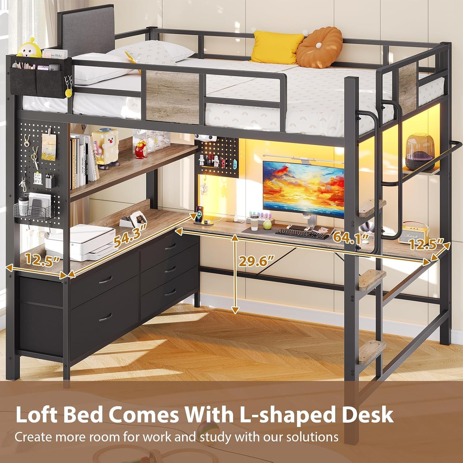 full-loft-bed-with-desk-and-5-storage-drawers-oak-gray
