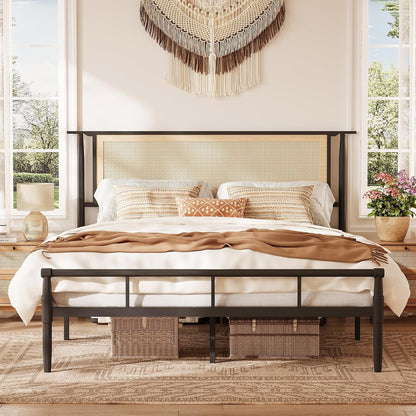 Rattan Bed Frame Full with Headboard, Black8