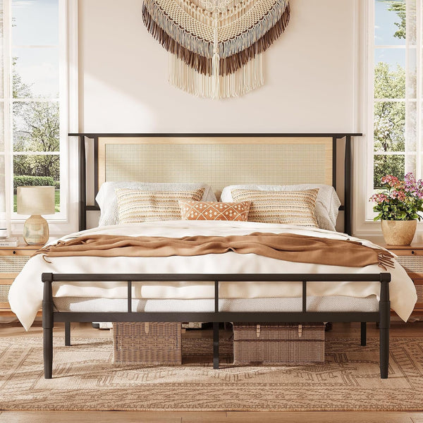 Rattan Bed Frame Full with Headboard, Black8