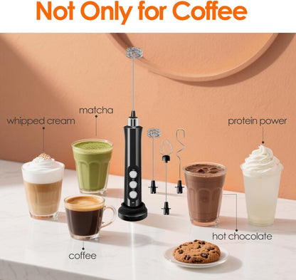 Rechargeable Milk Frother Handheld with 3 Detachable Stainless Steel Whisks, 3 Speed Adjustable Electric Whisk Foam Maker, Handheld Drink Mixer, Frother Wand for Coffee, with Storage and Charging Base7