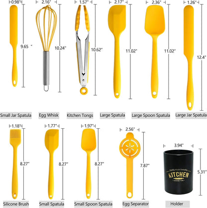 Silicone Spatula Set of 11 Kitchen Utensils with Iron Utensils Holder for Baking, Cooking, and Mixing,Cooking Spatulas Nonstick Cookware，Seamless and Flexible,Dishwasher Safe (Yellow)7