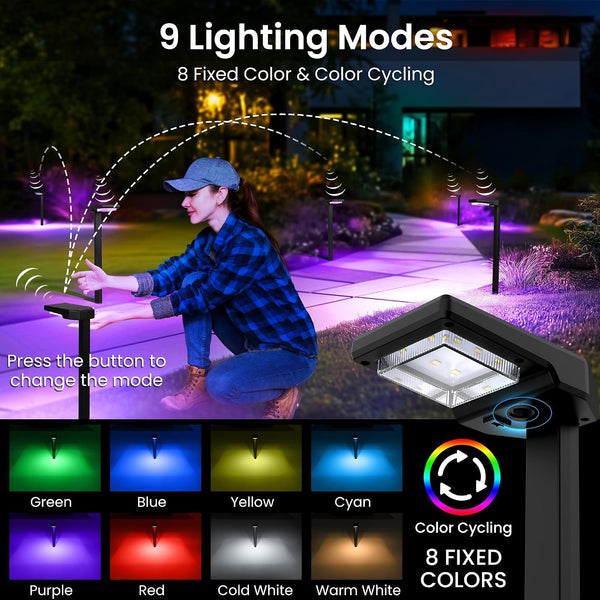 Solar Pathway Lights Outdoor, Smart Color Changing 9-In-1 Modes2