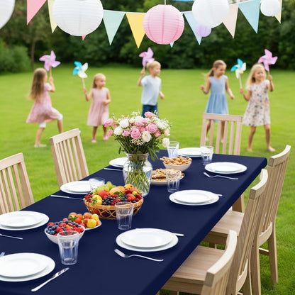 Rectangle Picnic Table Cloth, Waterproof Elastic Fitted Tablecloths for 6 Foot Tables, Washable Polyester Table Cover for Camping, Indoor and Outdoor (Navy, 30"X72")9