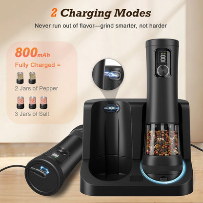 Electric Salt and Pepper Grinder Set, Automatic Refillable Salt and Pepper Shakers 2-Speed Setting with LED Light and 5 Adjustable Coarseness,Practical and Convenient Kitchen Gadgets,All-Black7