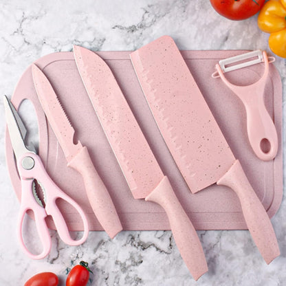 Boxed Kitchen Knife Set Block Wheat Straw Blades Nonstick for Kitchen Cutting Meat Scissors Ceramic Peeler for Slicing Paring Fruits Vegetables8