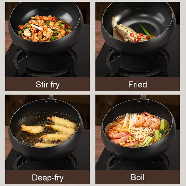 Carbon Steel Wok Pan, 9.4 INCH Nonstick Pre-Seasoned Woks & Stir-Fry Pans with Lid, No Chemical Coating Wok Flat Bottom Small Handmade Chinese Wok for Induction, Gas, Electric & All Stoves6