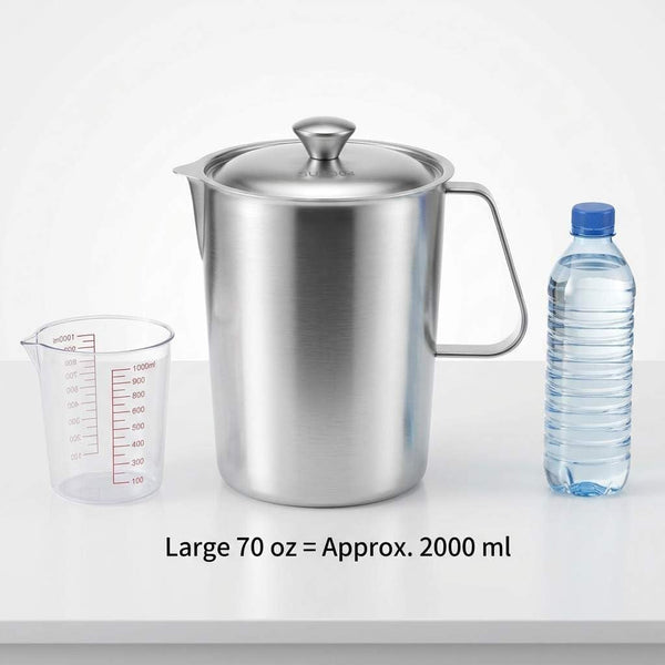 Large 70 Oz Stainless Steel Measuring Cup with Removable Lid – Extra Capacity Marked Pitcher for Kitchen, Coffee & Bar Use2