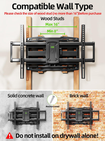 Full Motion TV Wall Mount for 42 55 65 75 85 86 Inch, TV Mount Swivel and Tilt,Wall Mount Bracket with Dual Articulating Arms up to 132Lbs, VESA 600X400Mm, Max 16" Wood Studs,  XML0192