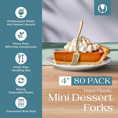 80 Pack Disposable Gold Mini Plastic Fork 4In Appetizer Dessert | Mini 4-Inch Forks. Gold Plastic Design. Disposable Tableware. Dessert, Appetizer & Tasting Use. 80 Pack Value2