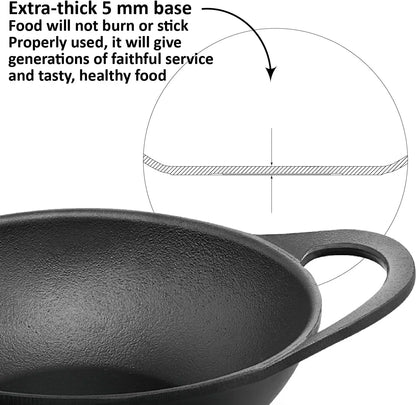 Futura 2 Litre Cast Iron Kadhai, Naturally Nonstick Cast Iron Kadai with Glass Lid, Cast Iron Cookware for Kitchen, Black (CIK20G)6