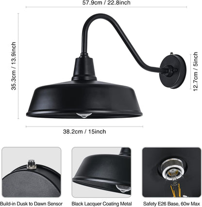 15 Inch Diameter Dusk to Dawn Barn Light Outdoor Gooseneck Lighting3