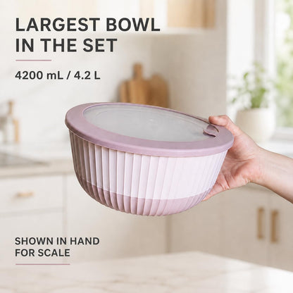 Plastic Mixing Bowls with Lids, 8-Piece Airtight Leak-Proof Nesting Bpa-Free Prep Bowl Set for Kitchen & Food Storage, 500Ml, 1300Ml, 2600Ml & 4200Ml, Microwave & Dishwasher Safe (Pink)4