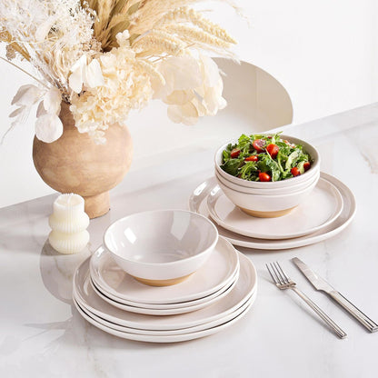 Melamine Dinnerware Sets of 12 Pcs, Melamine Plates and Bowls Sets for 4, Unbreakable Dishware Sets for Patio, RV and Camping, Dishwasher Safe (Ivory)4