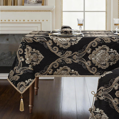 Black Rectangle Tablecloth Jacquard Fabric 60 X 104 Inches1
