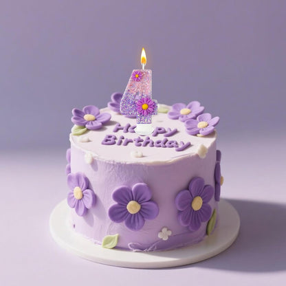 Purple Flower Birthday Candles,Number 4 Birthday Candles for Cake,Suitable for Cartoon Birthday Parties Cake Decor, Wedding Anniversary and Other Celebrations Supplies (4 Candle)4