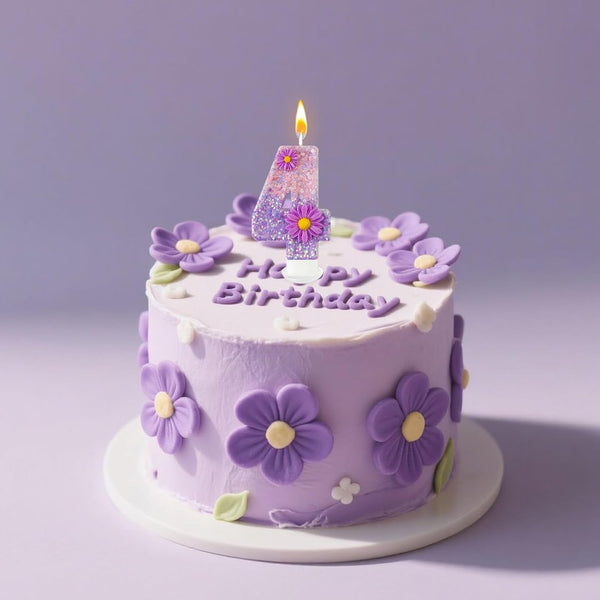 Purple Flower Birthday Candles,Number 4 Birthday Candles for Cake,Suitable for Cartoon Birthday Parties Cake Decor, Wedding Anniversary and Other Celebrations Supplies (4 Candle)4