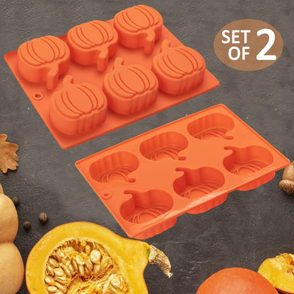 Silicone Pumpkin Molds, 2 Pack Pumpkin-Shaped Cake Molds Thanksgiving Cookie Molds Muffin Cupcake Pan Hot Chocolate Bomb Mold for Halloween Thanksgiving Fall Baking and Wax Melts Soap Making7