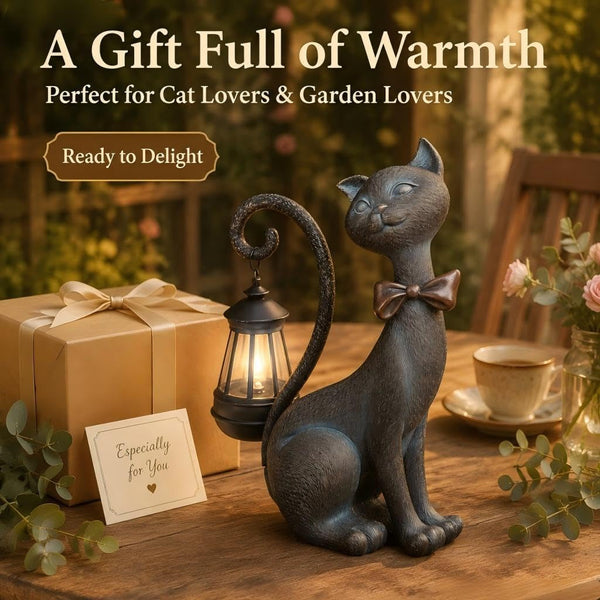 Cat Outdoor Statues with Solar Garden Light3