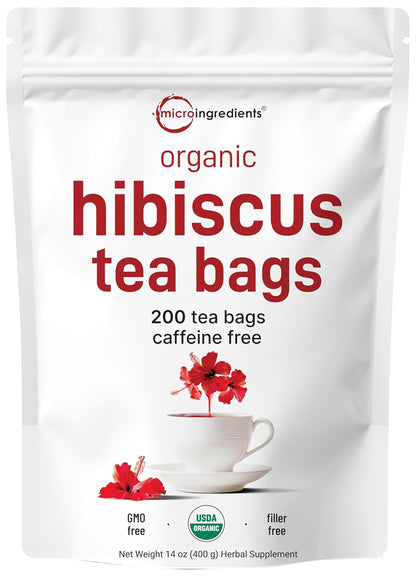 Organic Hibiscus Tea Bags, 200 Count | Premium Source from Hibiscus Flowers | Caffeine Free Herbal Tea | Eco-Friendly Hemp Paper Tea Bags | Non-Gmo, No Sugar1