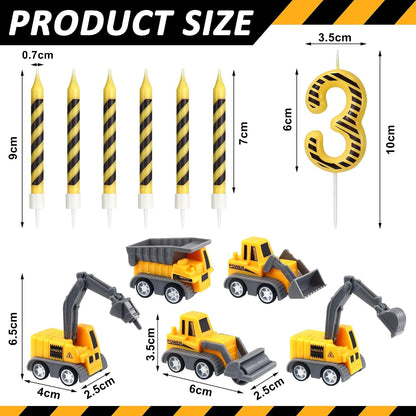 12 Pcs Construction Birthday Candles, 3Rd Construction Cake Topper2