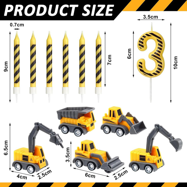 12 Pcs Construction Birthday Candles, 3Rd Construction Cake Topper2