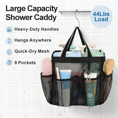 Mesh Shower Caddy Portable - 8 Pockets, S-Hook, Shower Bag for Dorm Camping3