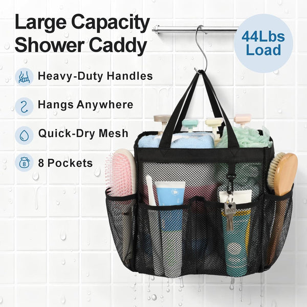 Mesh Shower Caddy Portable - 8 Pockets, S-Hook, Shower Bag for Dorm Camping3