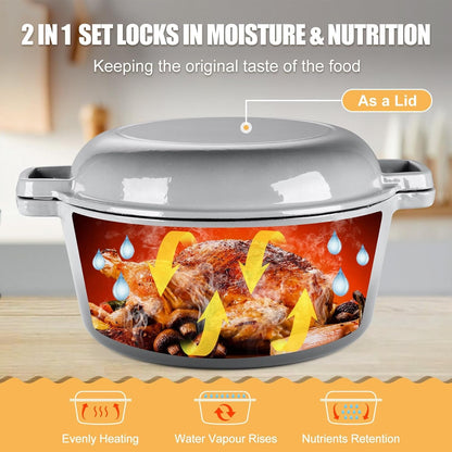 2 in 1 Gray Dutch Oven Pot with Lid for Bread Baking, 5Qt | Cast Iron Bread Dutch Oven, Skillet & Pot for Roasting Braising Stewing Frying Simmering, Multi Stoves & Oven Safe6