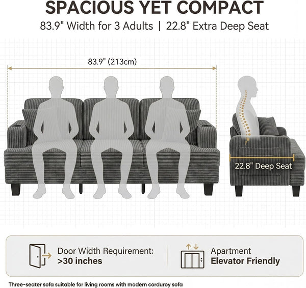 83" Modern Couch with Side Storage Pockets and Cup Holders6