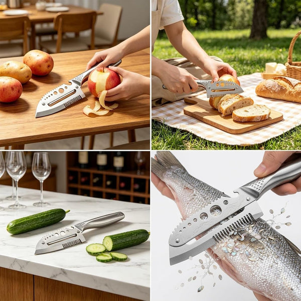 7 in 1 All Stainless Steel Multi Functional Vegetable Peeler for Kitchen, Smooth Potato Peeler with Herb Stripper, Scallion Shredder, Fish Scaler, Bottle Opner6