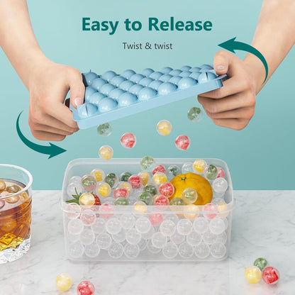 3 Pack Ice Trays for Freezer, 99 PCS Ice Cube Tray with Lid and Bin, round Ice Cube Mold, Circle Ice Maker for Chilling Drinks (0.8 Inch, Blue)3