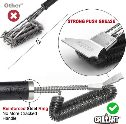 Grill Brush and Scraper BBQ Brush for Grill, Safe 18" Stainless Steel Woven Wire 3 in 1 Bristles Grill Cleaning Brush, BR-45162