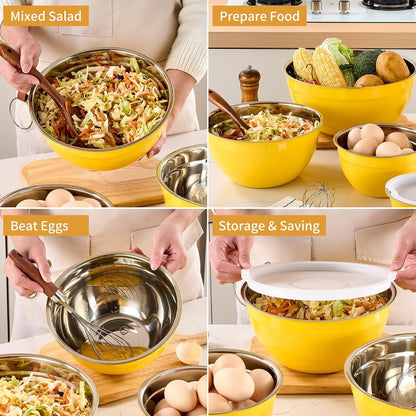 Yellow Mixing Bowls with Airtight Lids, Stainless Steel Nesting Mixing Bowls Set of 7, Ideal for Baking, Prepping and Serving Food, Size 7, 3.6, 2.7, 2.1, 1.5, 1.1,0.8 QT, Stackable Design5