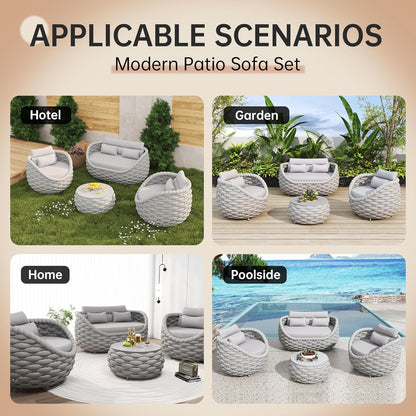 4Pcs Patio Conversation Set, Outdoor Sofa with Loveseat & Table4